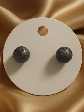 Glittery Black Round Stud Earrings